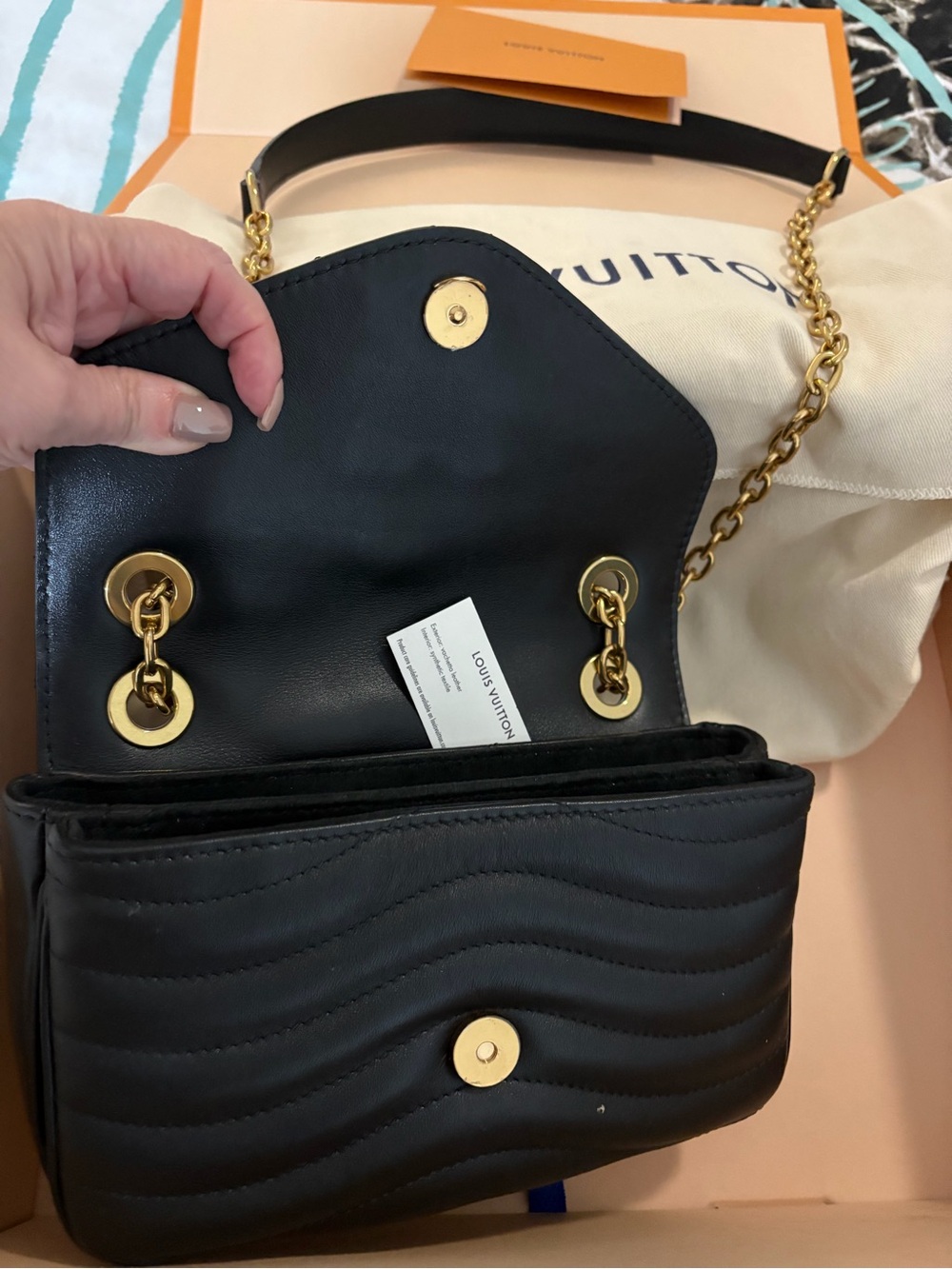 Louis Vuitton Black Quilted Crossbody with Gold Chain and LV Logo - Picture 6 of 7